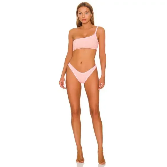 L*SPACE Axel Bikini Top Crystal Pink Lemon Drop One Shoulder Pullover Large NEW - Picture 4 of 8